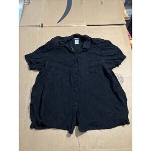 Sag Harbor Women's Black Blouse,‎ Size Large, Short Sleeve V-Neck, Button Front